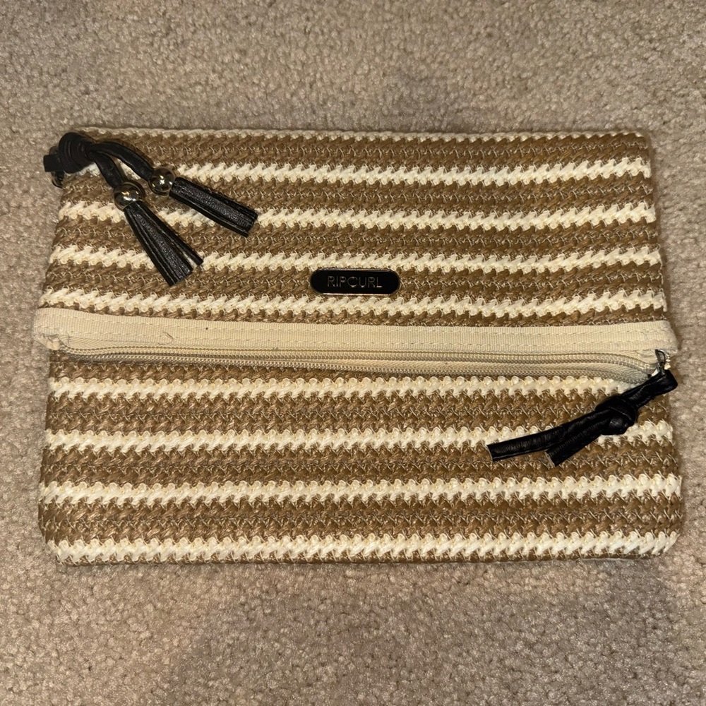 Rip Curl Tan and White Striped Clutch